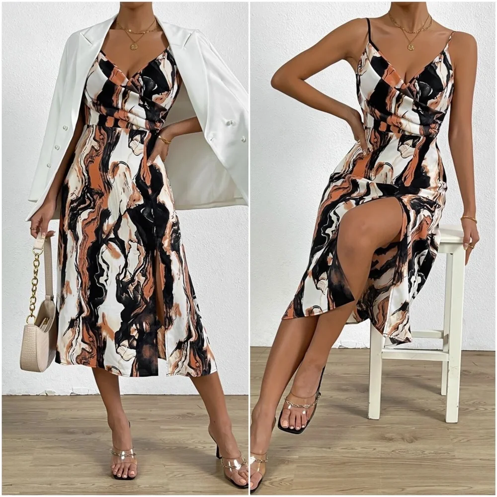 Luxe Water Color Slit Leg Cami dress - Picture 2 of 6